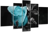 Glasschilderij Roos - Blauw, Grijs, Zwart - 170x100cm 5Luik - Foto Op Glas - Geen Acrylglas Schilderij - 6000+ Glasschilderijen Collectie - Wanddecoratie