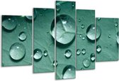 Glasschilderij Druppels - Groen, Wit, Grijs - 170x100cm 5Luik - Foto Op Glas - Geen Acrylglas Schilderij - 6000+ Glasschilderijen Collectie - Wanddecoratie