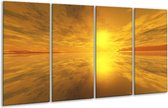 GroepArt - Glasschilderij - Zonsondergang - Geel, Oranje, Grijs - 160x80cm 4Luik - Foto Op Glas - Geen Acrylglas Schilderij - 6000+ Glasschilderijen Collectie - Wanddecoratie