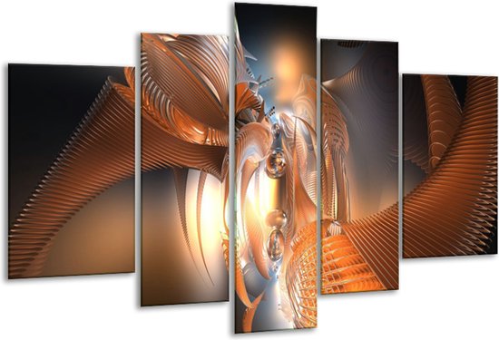 Glasschilderij Abstract - Oranje, Goud, Bruin - 170x100cm 5Luik - Foto Op Glas - Geen Acrylglas Schilderij - 6000+ Glasschilderijen Collectie - Wanddecoratie