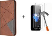 GSMNed - Leren telefoonhoesje bruin - Luxe iPhone X/Xs hoesje - portemonnee - pasjeshouder iPhone X/Xs - bruin - 1x screenprotector iPhone X/Xs