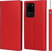 Voor Samsung Galaxy S20 Ultra Litchi Textuur Horizontale Flip Top Layer Koeienhuid Lederen Case met Houder & Kaartsleuven & Portemonnee & Riem & Draad Winder (Rood)