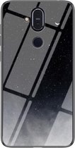 Voor Nokia 8.1/7.1 Plus Sterrenhemel Geschilderd Gehard Glas TPU Schokbestendig Beschermhoes (Sterrenhemel Halve Maan)