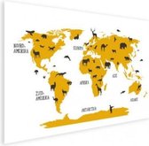 Wereldkaart Dieren Per Continent Geel - Poster 160x80