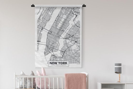 Wandkleed - Wanddoek - Kaart - New York - Minimalisme - 90x120 cm - Wandtapijt