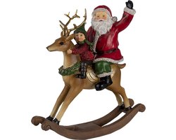 Clayre & Eef Figurine Père Noël 22 cm Rouge Vert Polyrésine Décoration de Noël