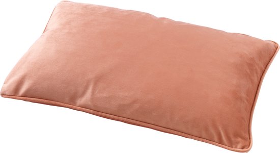 Un seul coussin décoratif rectangulaire en velours rose, isolé sur fond blanc.