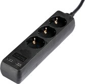 Stekkerdoos met USB - Verlengsnoer met USB - Nirano Serino - 3680W - 3 Stopcontacten - 1.5 Meter - Zwart | Nederland