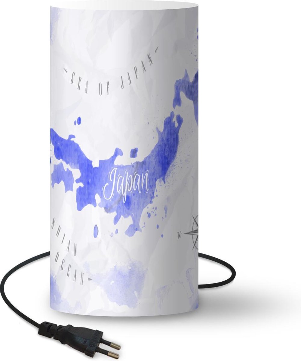 Lamp - Nachtlampje - Tafellamp slaapkamer - Waterverf - Wereldkaart - Blauw - 33 cm hoog - Ø15.9 cm - Inclusief LED lamp