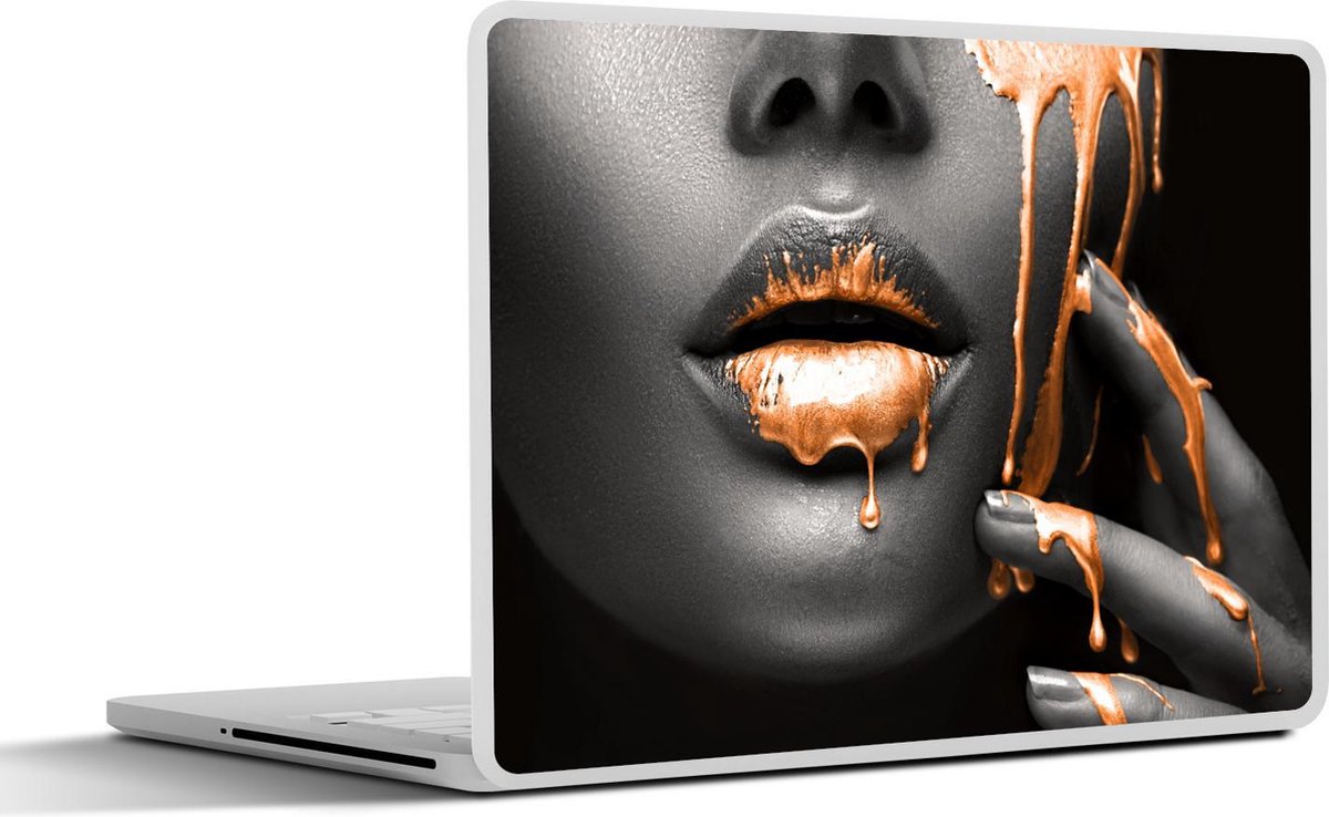 Laptop sticker - 11.6 inch - Lippen - Oranje - Zwart - 30x21cm - Laptopstickers - Laptop skin - Cover