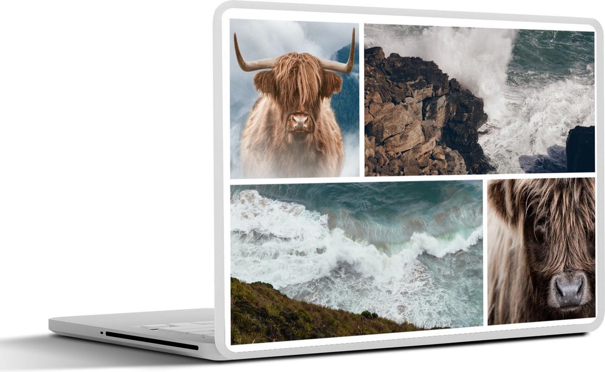 Laptop sticker - 14 inch - Collage - Schotse Hooglander - Zee - 32x5x23x5cm - Laptopstickers - Laptop skin - Cover