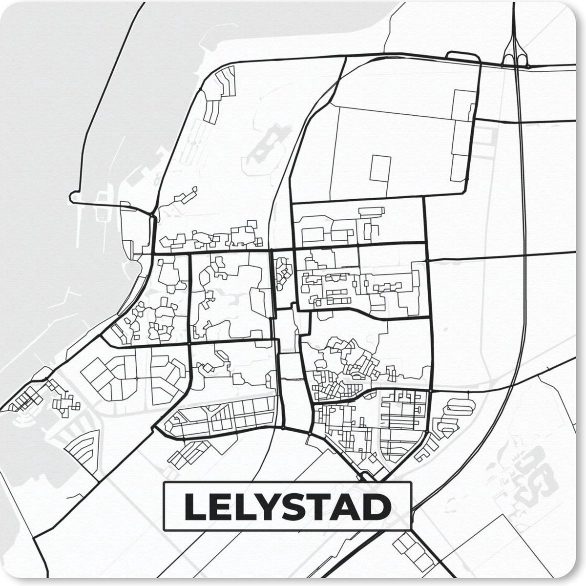 Muismat 30x30 cm - Mousepad Kaart - Lelystad - Zwart - Wit - Muismatten