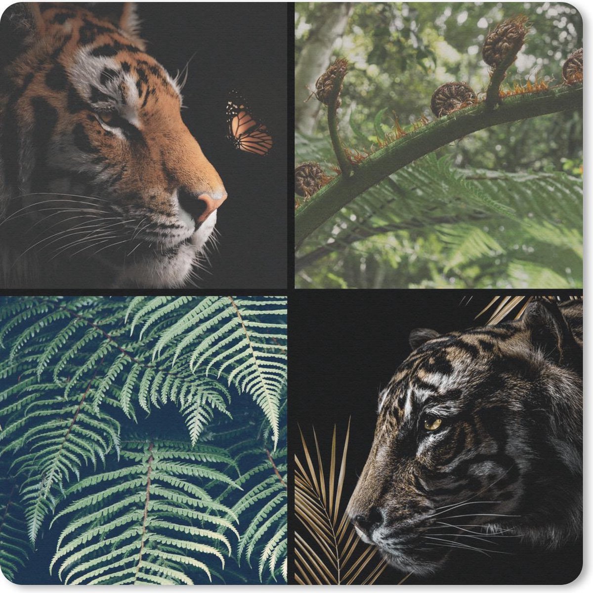 Muismat 20x20 cm - Mousepad Tijger - Planten - Boom - Vlinder - Muismatten