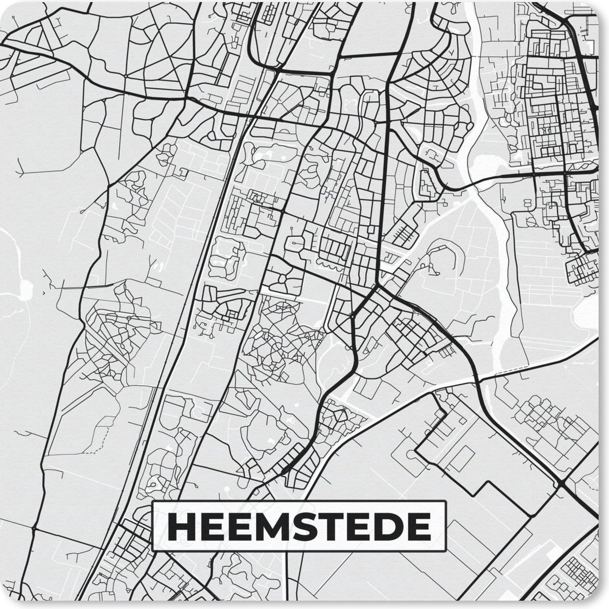 Muismat 30x30 cm - Mousepad Stadskaart - Heemstede - Grijs - Wit - Muismatten