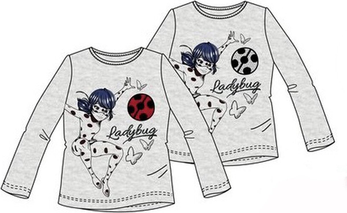 Miraculous Ladybug Shirt met Lange Mouw - Veegpailletten - grijs - maat 116 (6 jaar)