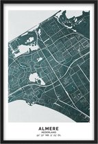 Poster Stad Almere - A4 - 21 x 30 cm - Inclusief lijst (Zwart Aluminium) Citymap Almere - Stadsposter - Plaatsnaam poster Almere / Flevostad - Stadsplattegrond