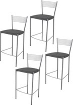 Tommychairs Elegance - Eetkamerstoelen - Set van 4 - Aluminium & Donker Grijs - Kunstleer