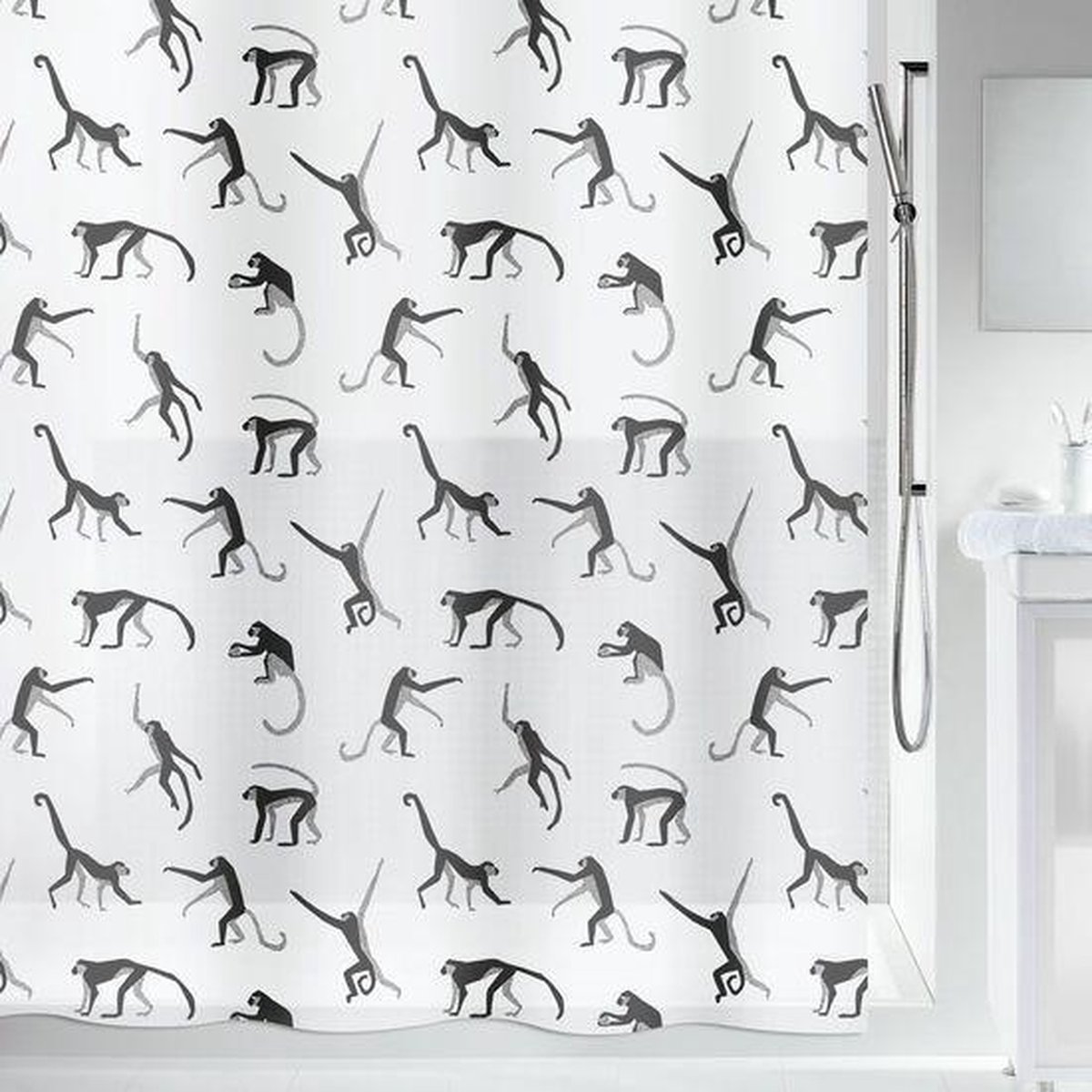 Spirella Monkey Collection - Textiel Douchegordijn 180x200cm - Zwart