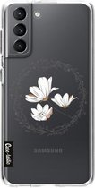 Casetastic Samsung Galaxy S21 4G/5G Hoesje - Softcover Hoesje met Design - Line Art Flower Print