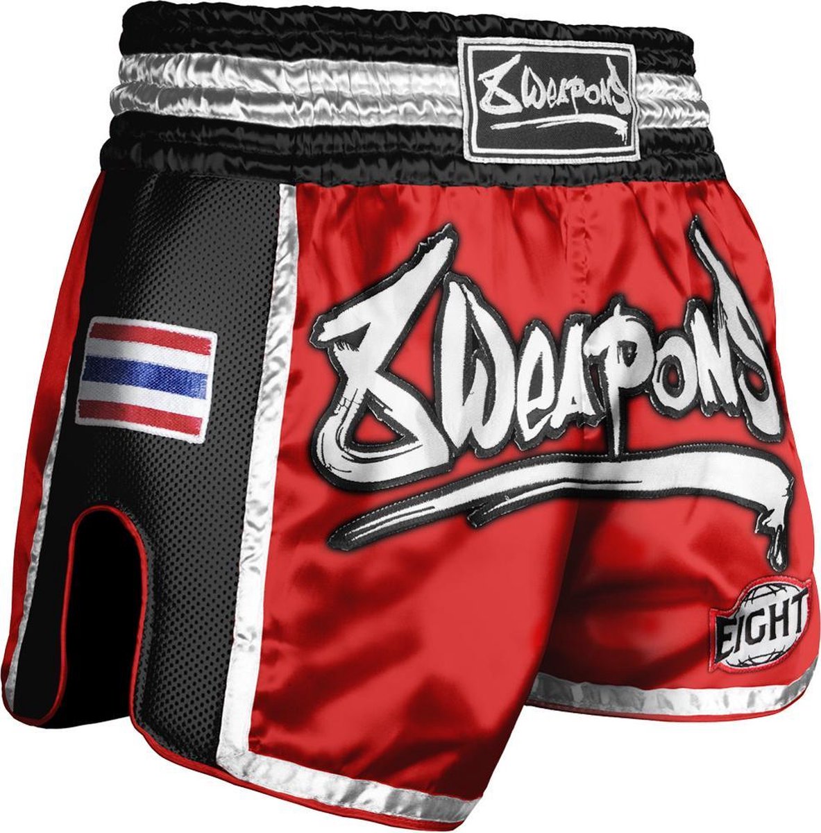 8 Weapons Muay Thai Short Super Mesh Rood Zwart maat XL
