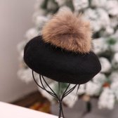Dames retro pluche bal baret losse kasjmier beanie hoed, maat: one size (zwart)-Zwart