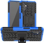 Voor Samsung Galaxy A32 5G Bandentextuur Schokbestendig TPU + PC beschermhoes met houder (blauw)