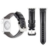 Lederen polshorloge band met roestvrijstalen gesp voor Apple Watch Series 3 & 2 & 1 38 mm (zwart)