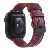Etnische lederen horlogeband voor Apple Watch Series 6 & SE & 5 & 4 40 mm / 3 & 2 & 1 38 mm (wijnrood)