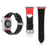 Fashion Simple Heart Pattern lederen polshorloge band voor Apple Watch Series 3 & 2 & 1 42mm (zwart + rood)