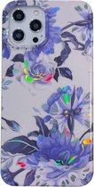 Hoesje geschikt voor iPhone SE 2020 - Backcover - Softcase - Bloemenprint - Bloemen - TPU - Wit/Paars
