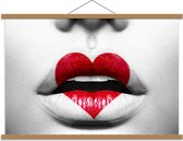 Schoolplaat – Rode Hartjes Lippen - 90x60cm Foto op Textielposter (Wanddecoratie op Schoolplaat)