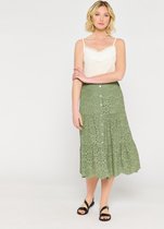 LOLALIZA Midi rok met bloemen broderie - Khaki - Maat 34