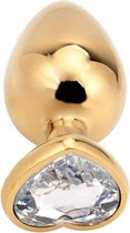 PLGZ - Hartvormige Metalen Buttplug - Goud - Witte Siersteen -Verkrijgbaar in 3 maten Small