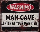 Clayre & Eef Tekstbord 20*25 cm Zwart Rood Ijzer Man Cave Wandbord Spreuk Wandplaat