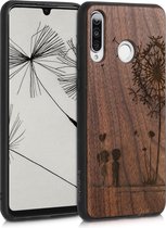 kwmobile telefoonhoesje compatibel met Huawei P30 Lite - Hoesje met bumper in donkerbruin - walnoothout - Paardenbloemen Liefde design