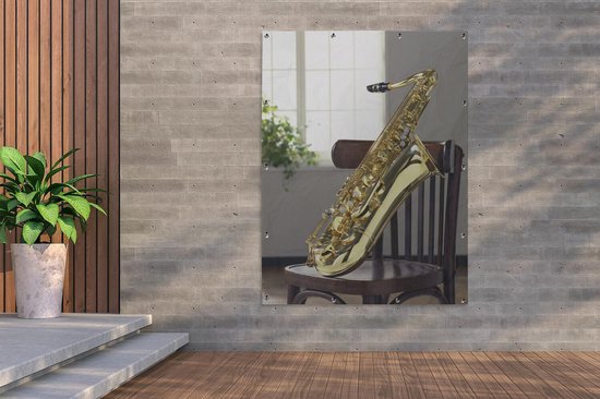 Affiche de jardin Saxophone sur chaise 120x160 cm - Toile de jardin /  Toile... | bol.com