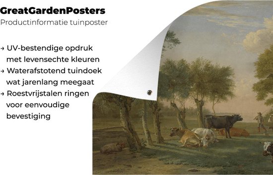Affiche de jardin Paulus Potter (RM) - Vaches dans un pré près d'une ferme - Peinture de Paulus Potter affiche de jardin en vrac 160x120 cm - Toile de jardin / Toile d'extérieur / Peintures pour l'extérieur (décoration de jardin) XXL / Groot format!
