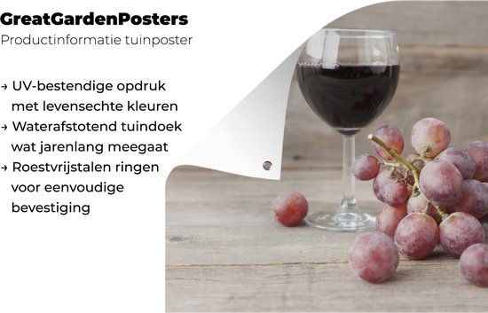 Gros plan de raisins et verre de vin Affiche de jardin 180x120 cm - Toile de jardin / Toile d'extérieur / Peintures d'extérieur (décoration de jardin) XXL / Groot format!