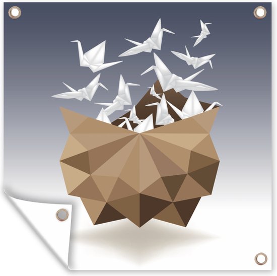 Tuin decoratie Een illustratie van in origami gevouwen kraanvogels - 30x40 cm - Tuindoek - Buitenposter
