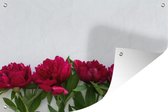 Tuindecoratie Een rij met rode pioenrozen - 60x40 cm - Tuinposter - Tuindoek - Buitenposter