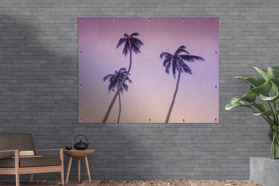 Décoration murale extérieur Silhouettes de palmiers sinueux colorés ciel - 160x120 cm - Toile jardin - Affiche extérieure