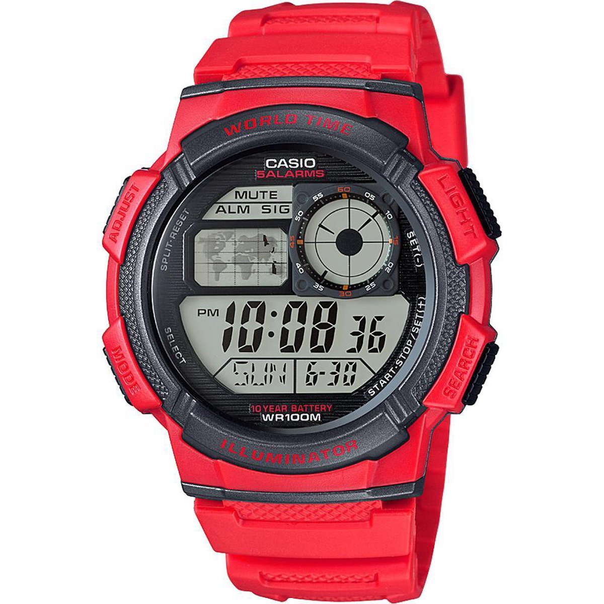 Casio AE-1000W-4AVEF - Horloge - Kunststof - Rood - Ã˜ 43.7 mm
