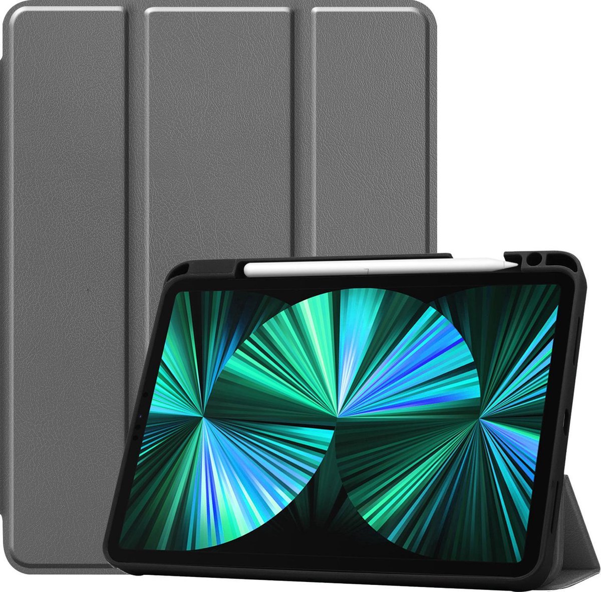 Hoesje Geschikt voor Apple iPad Pro (2021) - 12.9 inch - Dun & Stevig - Trifold Bookcase - Hard Cover Case - Met Uitsparing Geschikt voor Apple Pencil - Hardcover Book - Tablet Hoes - Grijs