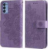 Voor OPPO Reno4 5G 7-bloemblaadje Bloemen Embossing Patroon Horizontale Flip PU Lederen Case met Houder & Kaartsleuven & Portemonnee & Fotolijst (Lichtpaars)