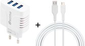 SOlma 2 in 1 6.2A 3 USB-poorten Reislader + 1,2 m USB naar USB-C / Type-C datakabelset, EU-stekker