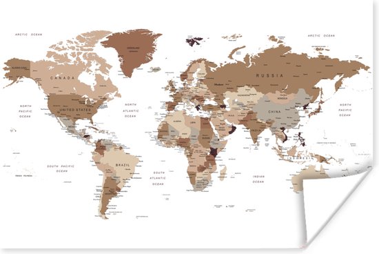 Poster Carte du monde teintée marron 120x80 cm | bol