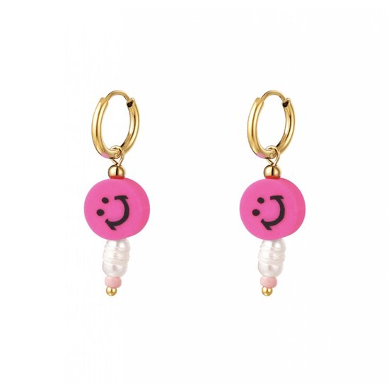 Yehwang oorbellen - Smilies parel - Roze - Goudkleurig