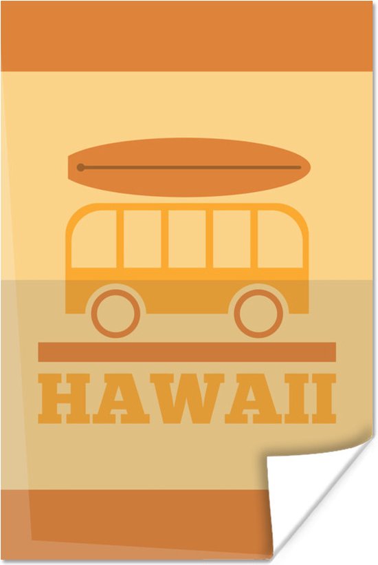 Surfen op 'Hawaii' met een gele achtergrond 80x120 cm - Foto print op Poster (wanddecoratie woonkamer / slaapkamer)