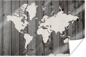 Carte du monde blanc transparent sur fond de planches de bois en noir et blanc | Wereldkaart en bois 30x20 cm