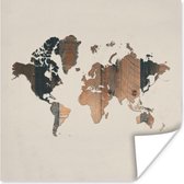 Muurdecoratie - Wereldkaart - Bruin - Hout - 50x50 cm - Poster